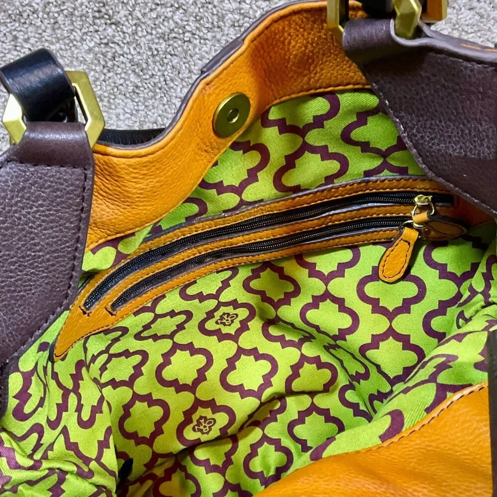 ORYANY Colorblock Leather Orange Green VICTORIA Convertible Hobo Tote‎ Crossbody